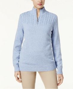 KAREN Scott Womens Pullover Sweater Blue Marled 1/4 Zip Mock Neck Cable L New